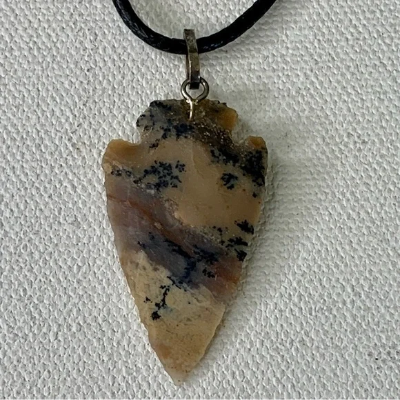 Arrowhead Leather Necklace Brown Agate Stone Primitive Jewelry Men's Tribal 19" - Picture 4 of 6